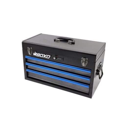 BoxoUSA-20" 3-Drawer Portable Steel Tool Box | Black and Blue-[product_sku]