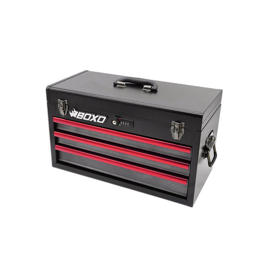 BoxoUSA-20" 3-Drawer Portable Steel Tool Box | Black and Red-[product_sku]
