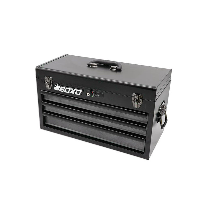 BoxoUSA-20" 3-Drawer Portable Steel Tool Box | Black-[product_sku]