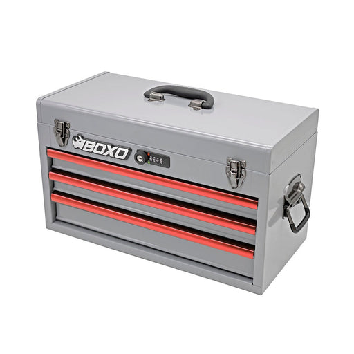 BoxoUSA-20" 3-Drawer Portable Steel Tool Box | Nardo Grey and Red-[product_sku]