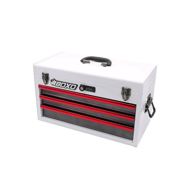 BoxoUSA-20" 3-Drawer Portable Steel Tool Box | White and Red-[product_sku]