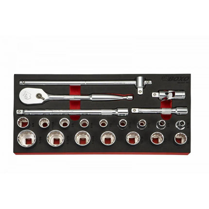 BoxoUSA 21-Piece 1/2" Drive 12-Point SAE Socket Set | 1/3rd EVA Foam BX237A-R2