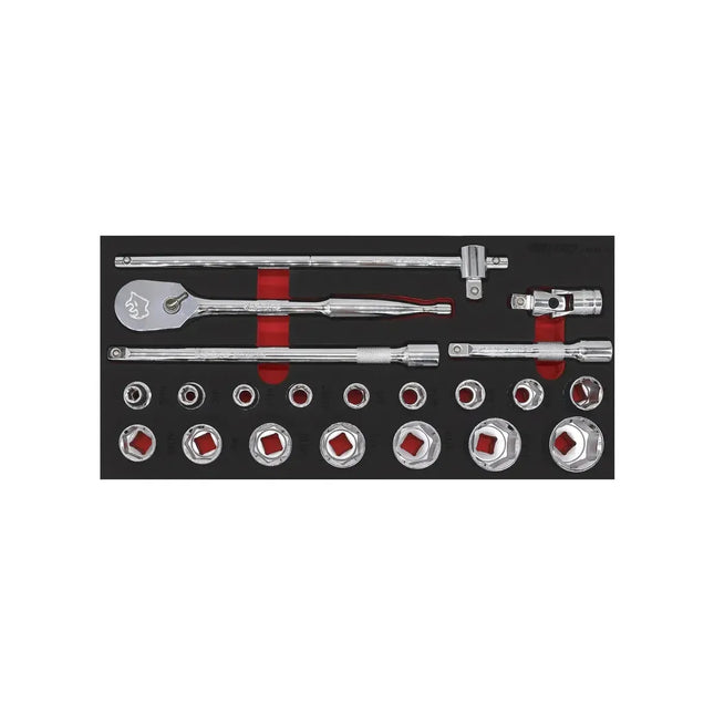 BoxoUSA 21-Piece 1/2" Drive 6-Point SAE Socket Set | 1/3 Drawer EVA Foam BX869-R2