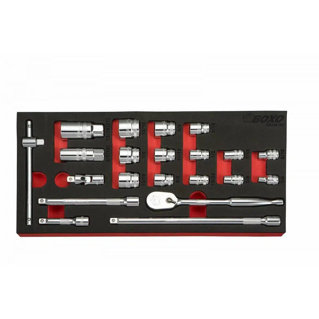 BoxoUSA 21-Piece 3/8" Drive SAE 12-Point Socket Set | 1/3rd EVA Foam BX233-R2