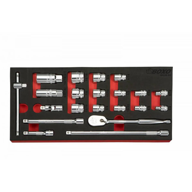 BoxoUSA 21-Piece 3/8" Drive SAE 6-Point Socket Set | 1/3rd EVA Foam BX498-R2