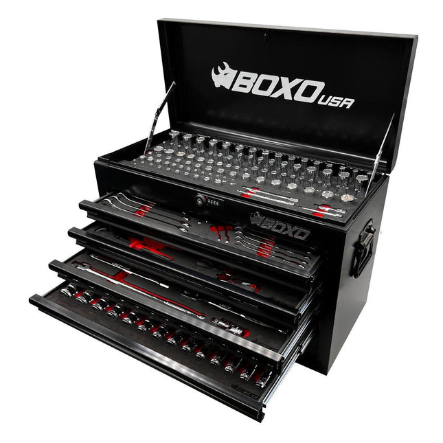 BoxoUSA-227-Piece Metric and SAE Combo 5-Drawer Hand Carry Tool Box-ECC26501L-227SBK