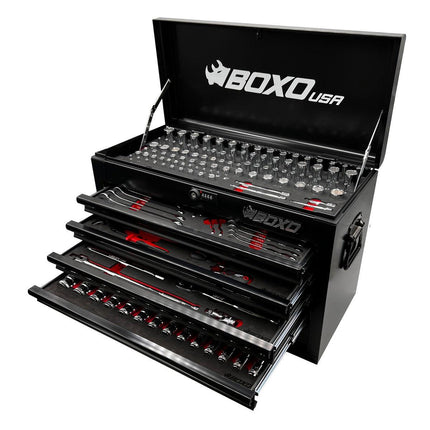 BoxoUSA-227-Piece Metric and SAE Combo Tool Set with 5-Drawer Hand Carry Box | Black-[product_sku]