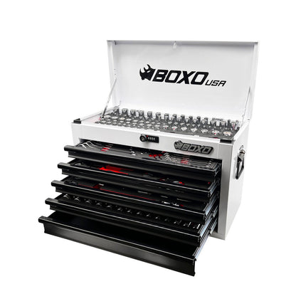 BoxoUSA-227-Piece Metric and SAE Combo Tool Set with 5-Drawer Hand Carry Box | White-[product_sku]