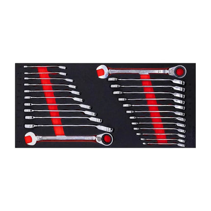 BoxoUSA 24-Piece Metric & SAE Reversible Ratcheting Wrench Set | 1/3 Drawer EVA Foam BX946-R2
