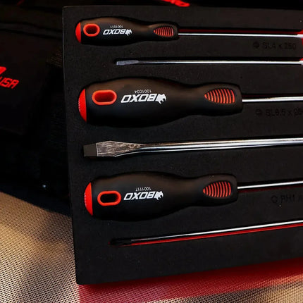 BoxoUSA 6-Piece Long Reach Screwdriver Set | 1/3 Drawer EVA Foam BX763-R