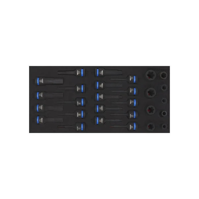 BoxoUSA 28-Piece 1/2" Drive Impact E-Torx, Torx, and Hex Socket Set | 1/3 Drawer EVA Foam BX806-R