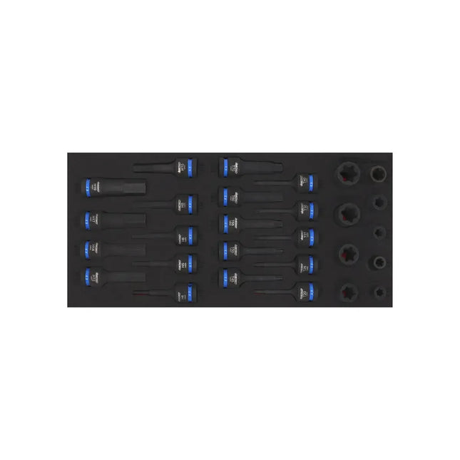 BoxoUSA 28-Piece 1/2" Drive Impact E-Torx, Torx, and Hex Socket Set | 1/3 Drawer EVA Foam BX806-R