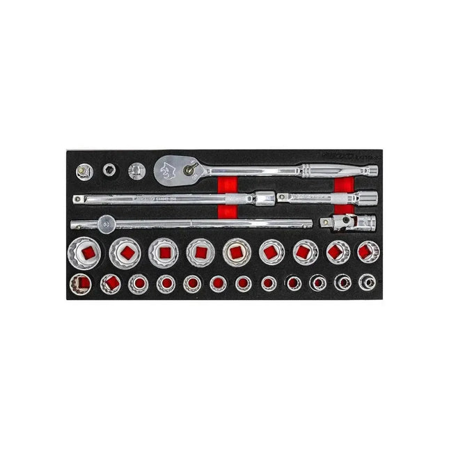 BoxoUSA 29-Piece 1/2" Drive Metric Socket Set | 1/3 Drawer EVA Foam BX235A-R2