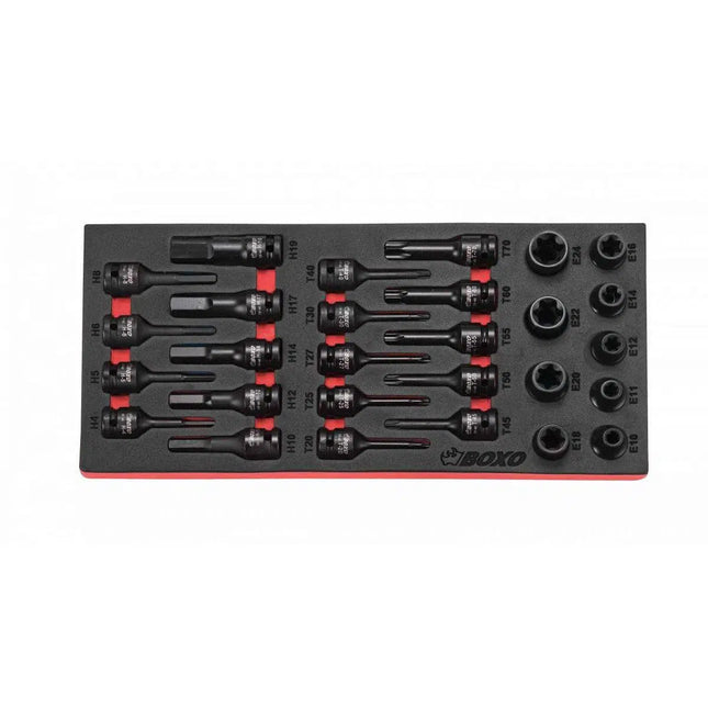 BoxoUSA 29-Piece 1/2" Drive Star, Torx & Hex Socket & Bit Set | 1/3rd EVA Foam BX032-R