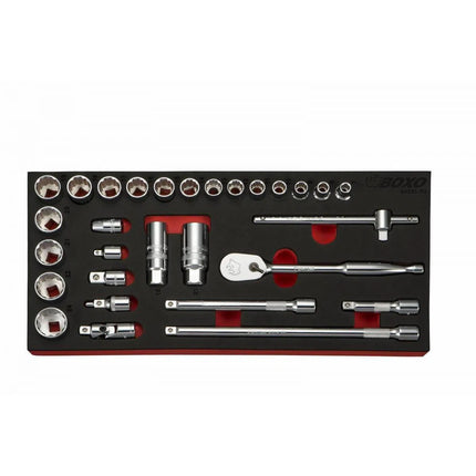 BoxoUSA 29-Piece 3/8" Drive Metric 12-Point Socket Set | 1/3rd EVA Foam BX232-R2