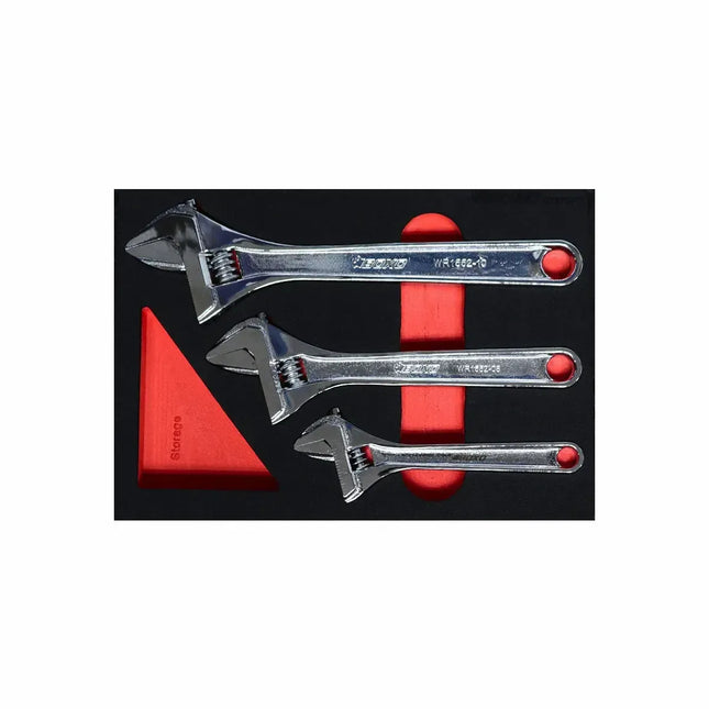 BoxoUSA 3-Piece Adjustable Chrome Wrench Set | 2/9 Drawer EVA Foam BX870-R