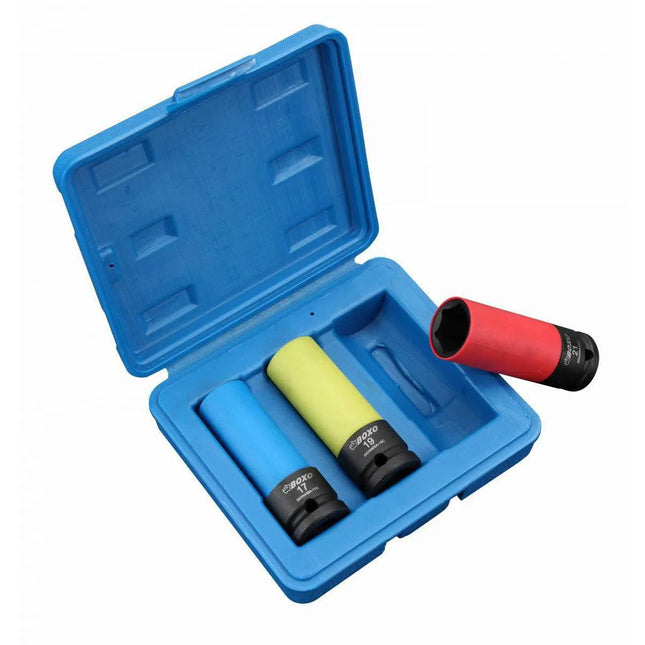 BoxoUSA 3-Piece Impact-Rated Mag Wheel Socket Set with Protective Sleeves SKIN406A-03CBB