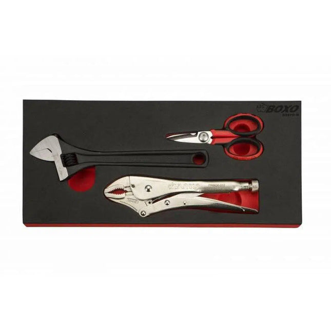 BoxoUSA 3-Piece Locking Plier & Adjustable Wrench Set | 1/3rd EVA Foam BX070-R