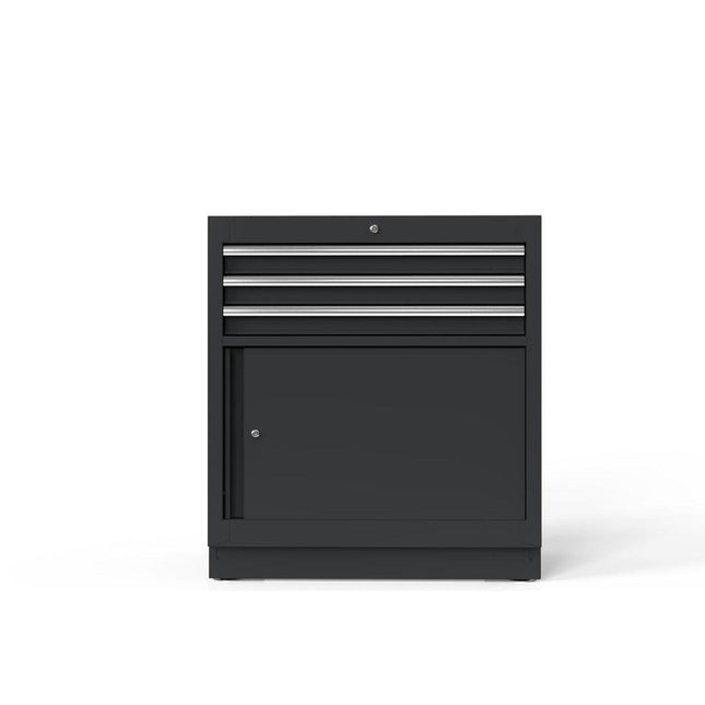 BoxoUSA-34" 3-Drawer Cabinet with Front Door with Aluminum Handle, Dark Grey-[product_sku]