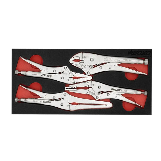 BoxoUSA 4-Piece Locking Pliers Set | 1/3 Drawer EVA Foam BX054-R