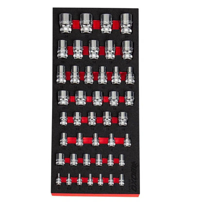 BoxoUSA 43-Piece 1/4", 3/8" & 1/2" Drive Spline Socket Set | 1/3 Drawer EVA Foam BX506-R2