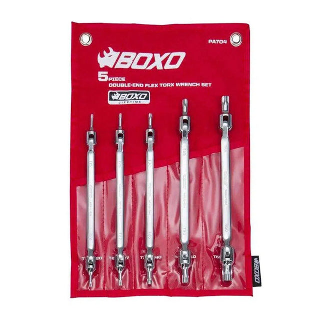 BoxoUSA 5-Piece Double Ended Flex Torx Wrench Set, Roll Up PA704