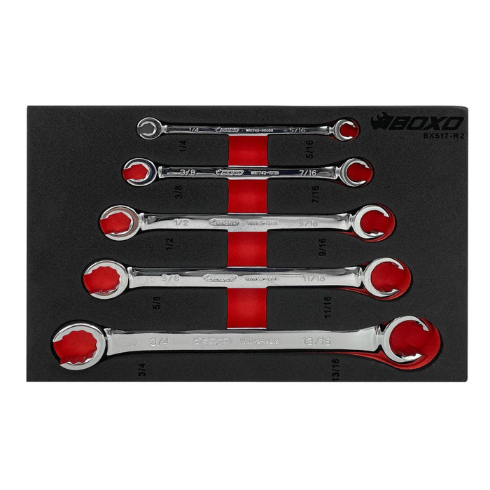BoxoUSA-5-Piece SAE 6-Point & 12-Point Flare Nut Wrench Set-[product_sku]