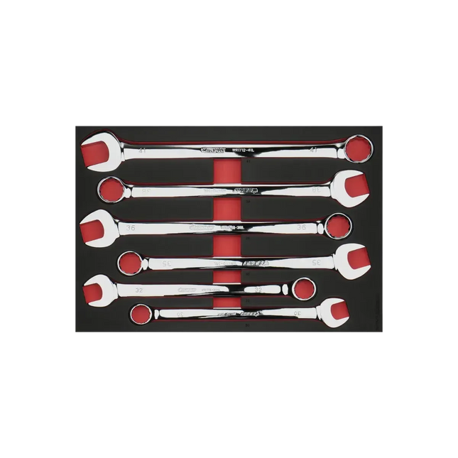 BoxoUSA 6-Piece Metric Extra Long Combination Wrench Set | 3/3 Drawer EVA Foam BX932-R2