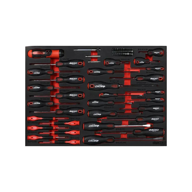 BoxoUSA 64-Piece Master Screwdriver & Bit Set | 3/3 Drawer EVA Foam BX635-R