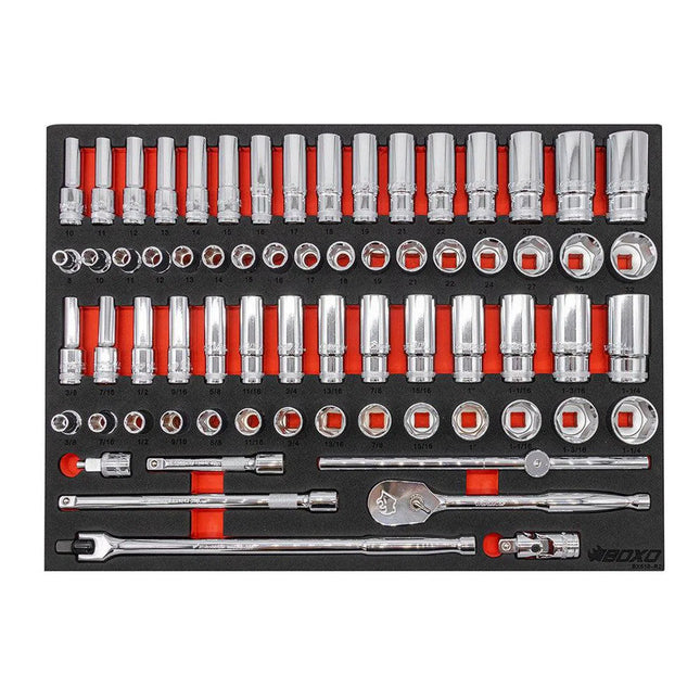 BoxoUSA 68-Piece 1/2" Drive 6-Point Metric & SAE Master Chrome Socket Set | 3/3rd EVA Foam BX510-R2