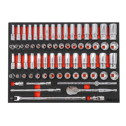 BoxoUSA 68-Piece 1/2" Drive 6-Point Metric & SAE Master Chrome Socket Set | 3/3rd EVA Foam BX510B-R2