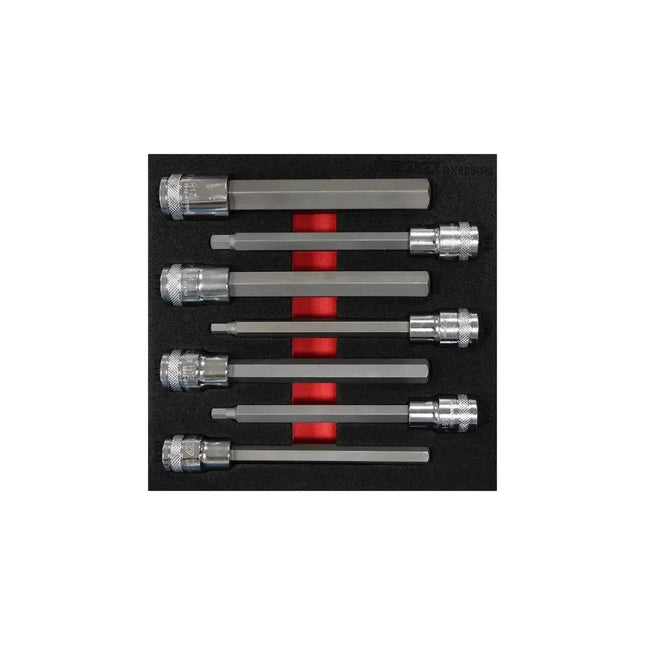 BoxoUSA 7-Piece 1/2" Drive Long Hex Bit Socket | 1/6 Drawer EVA Foam BX886-R2