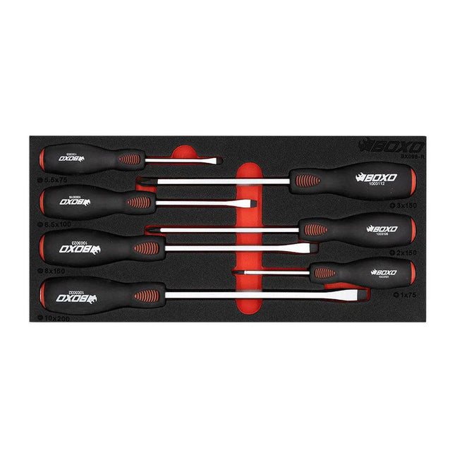 BoxoUSA 7-Piece Pound Through Slotted & Phillips Screwdriver Set | 1/3rd EVA Foam BX096-R