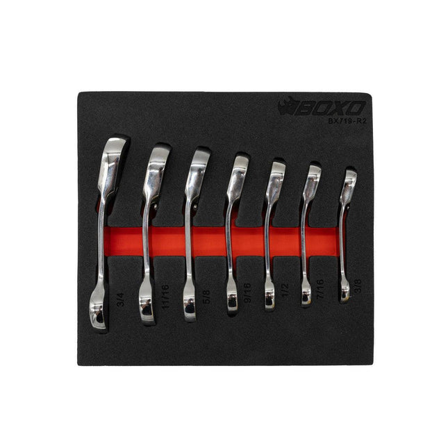 BoxoUSA-7-Piece Stubby Reversible Ratcheting Combo Wrench Set | 1/9th EVA Foam-BX719-R2