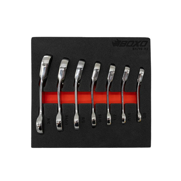 7-Piece Stubby SAE Reversible Ratcheting Combo Wrench Set | 1/9th 7-Piece Stubby SAE Reversible Ratcheting Combo Wrench Set | 1/9th