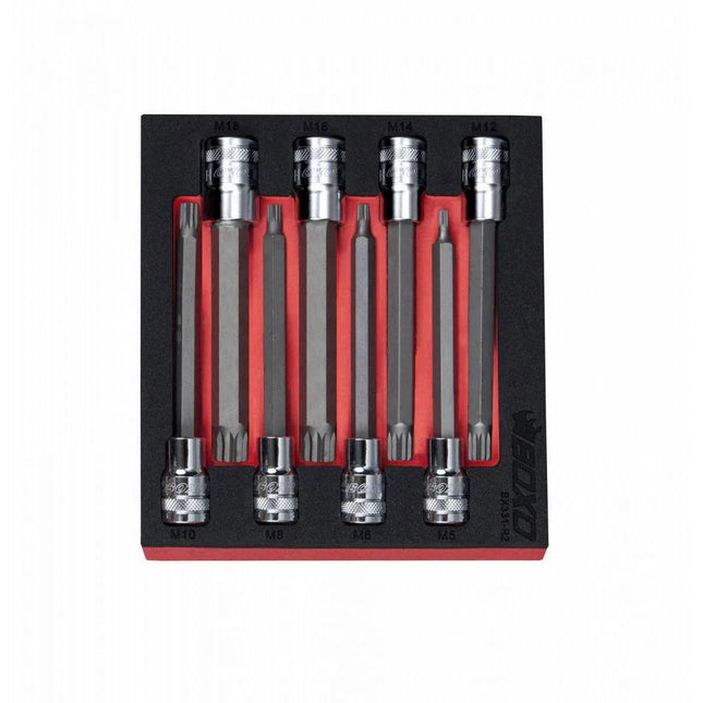 BoxoUSA 8-Piece 1/2" Drive Long Spline Bit Socket Set | 1/6th EVA Foam BX331-R2