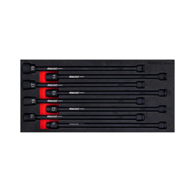 BoxoUSA 8-Piece 3/8" Drive Metric Universal Impact Extension Socket Set | 1/3 Drawer EVA Foam BX947-R