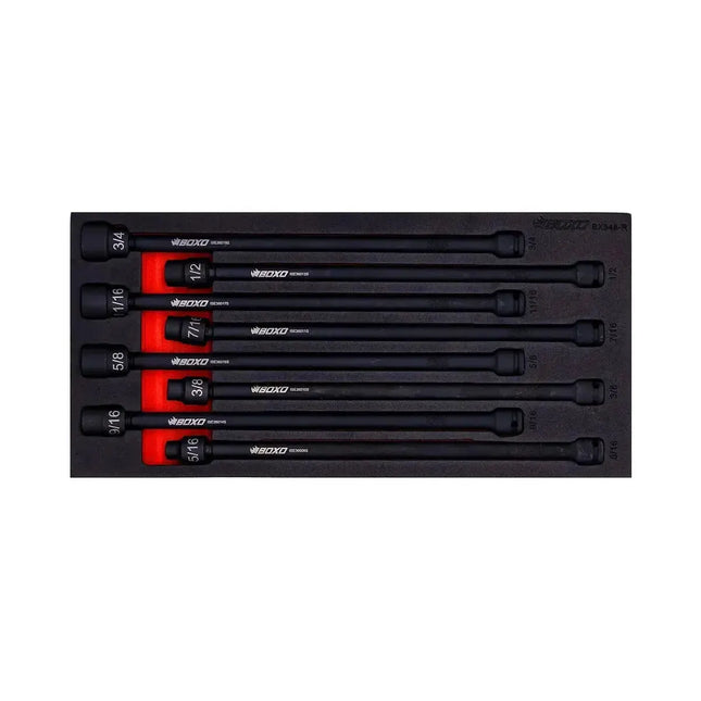 BoxoUSA 8-Piece 3/8" Drive SAE Universal Impact Extension Socket Set | 1/3 Drawer EVA Foam BX948-R