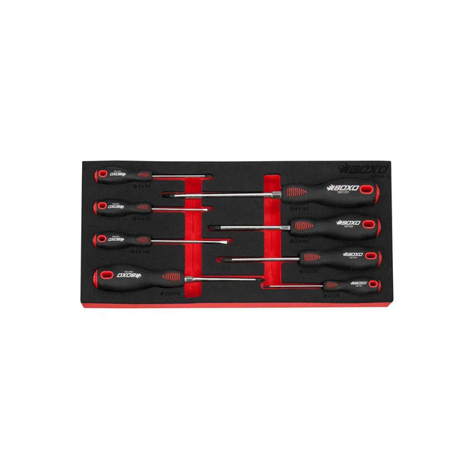 BoxoUSA 8-Piece Slotted, Phillips & Pozi Drive Screwdriver Set | 1/3rd EVA Foam BX095-R