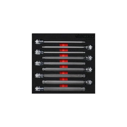 BoxoUSA 9-Piece 3/8" Drive Long Ball Point Hex Bit Socket Set | 1/6 Drawer EVA Foam BX656-R2