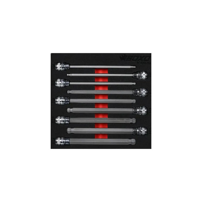 BoxoUSA 9-Piece 3/8" Drive Long Ball Point Hex Bit Socket Set | 1/6 Drawer EVA Foam BX656-R2
