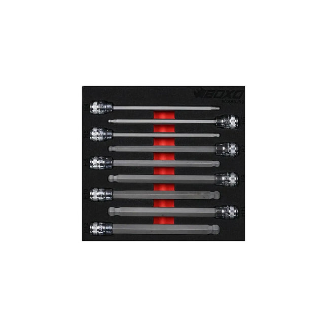 BoxoUSA 9-Piece 3/8" Drive Long Ball Point Hex Bit Socket Set | 1/6 Drawer EVA Foam BX656-R2
