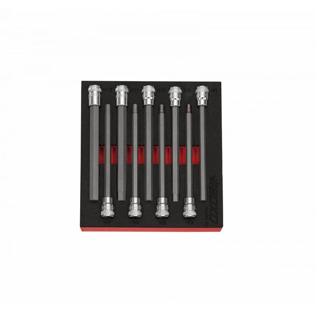 BoxoUSA 9-Piece 3/8" Drive Long Metric Hex Bit Socket Set | 1/6th EVA Foam BX320-R2