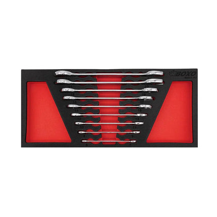 BoxoUSA 9-Piece Metric Double Open End Wrench Set | 1/3 Drawer EVA Foam BX007-R2