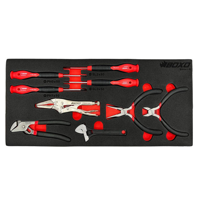 BoxoUSA-9-Piece Precision Mini Pliers, Wrench & Screwdriver Set | 1/3rd EVA Foam-BX641-R