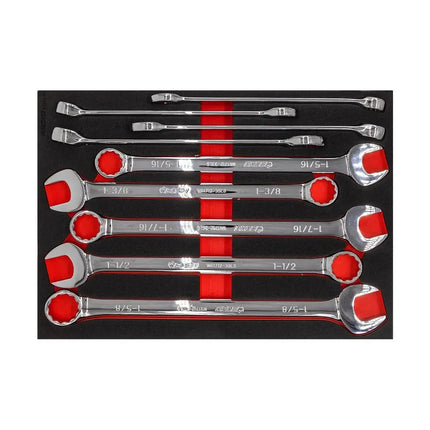 BoxoUSA 9-Piece SAE Extra Long Combination Wrench Set | 3/3 Drawer EVA Foam BX933-R2