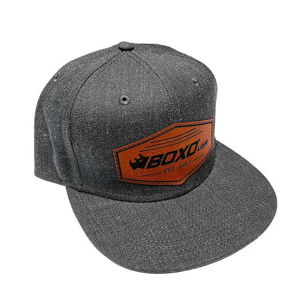 BoxoUSA BoxoUSA Dark Heather Snapback Hat with Established Leatherette Patch BXH-HGLP