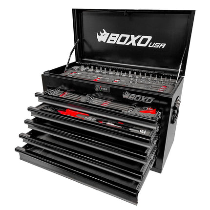 BoxoUSA-MotoBox | 103-Piece Metric Motorcycle Tool Set with 5-Drawer Hand Carry Tool Box-MOTOBX5-BK