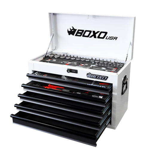 BoxoUSA-MotoBox | 26" 5-Drawer Portable Tool Box with 103-Piece Metric tool Set | White-[product_sku]