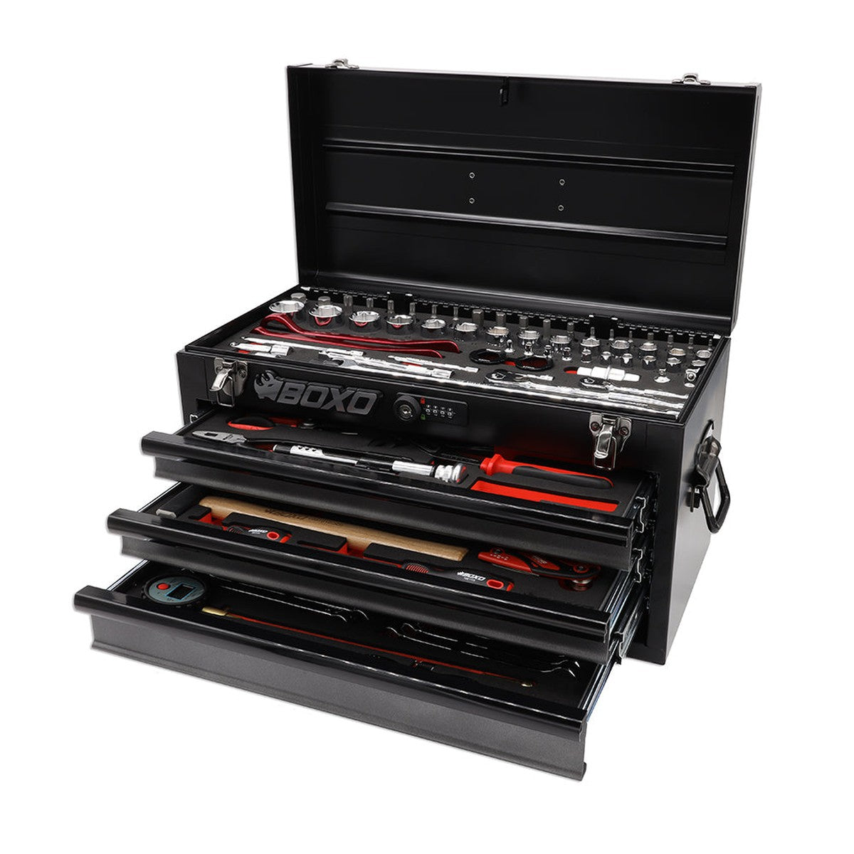 MotoBox | 3-Drawer Portable Tool Box with 103-Piece Metric tool Set | Black